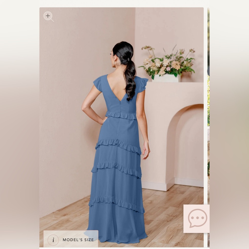 Amelia Chiffon dress - dusty blue. No slit